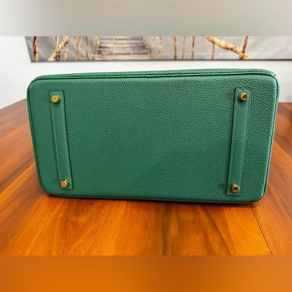 H birkin B35 custom bamboo green TOGO leather GHW gold hardware box dustbag NWOT - Picture 8 of 17